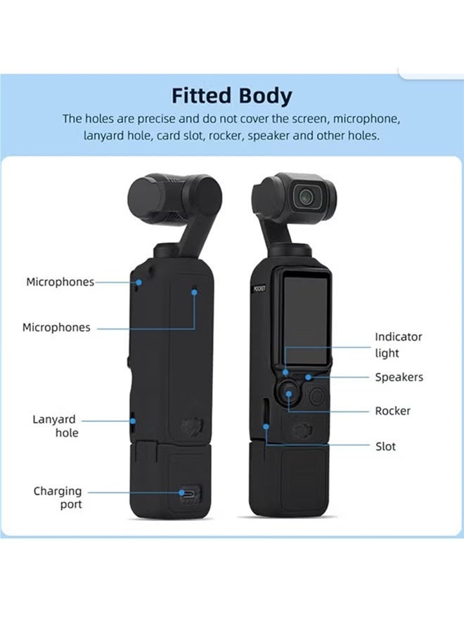بكومور مجموعة ملحقات DJI Osmo Pocket 3: غطاء حماية من السيليكون مع واقي شاشة من الزجاج المقوى وواقي عدسة | حماية كاملة للكاميرا، ملحقات مقاومة للخدوش والصدمات - Image 2